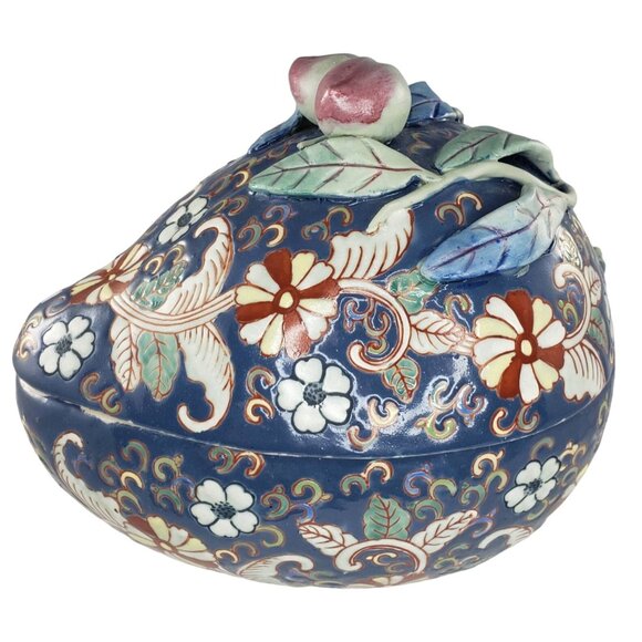 Vintage Chinese Famille Rose Porcelain Peach Box Porcelain - Picture 1 of 11